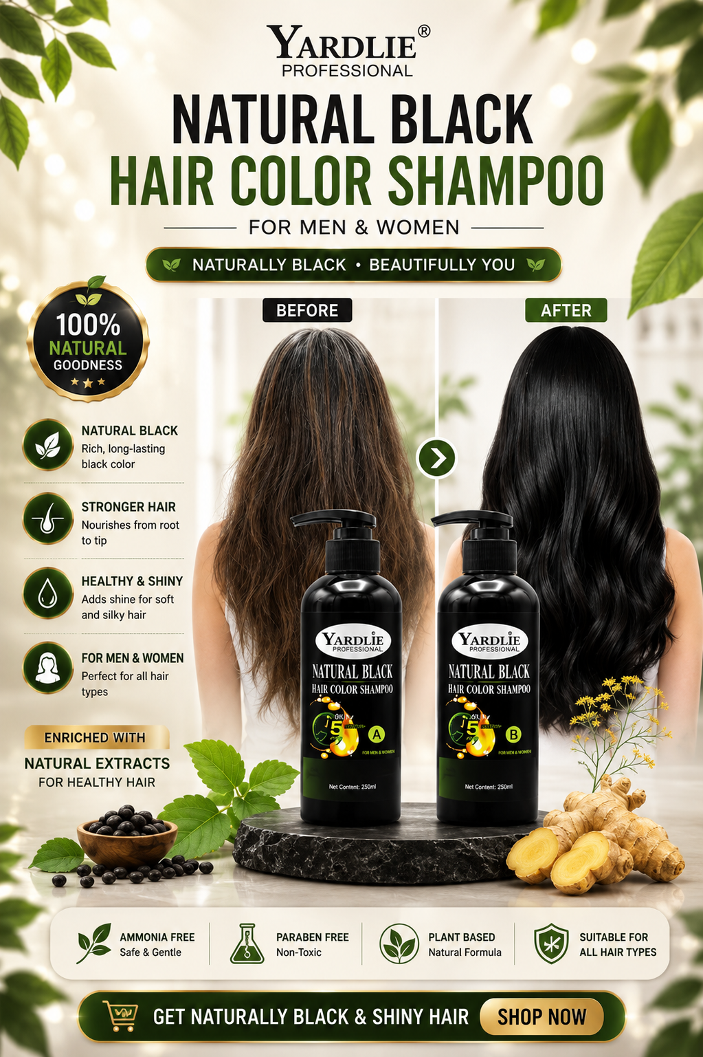 Hair Color Shampoo Mixing Paste Natural Black Yardlie 460ml