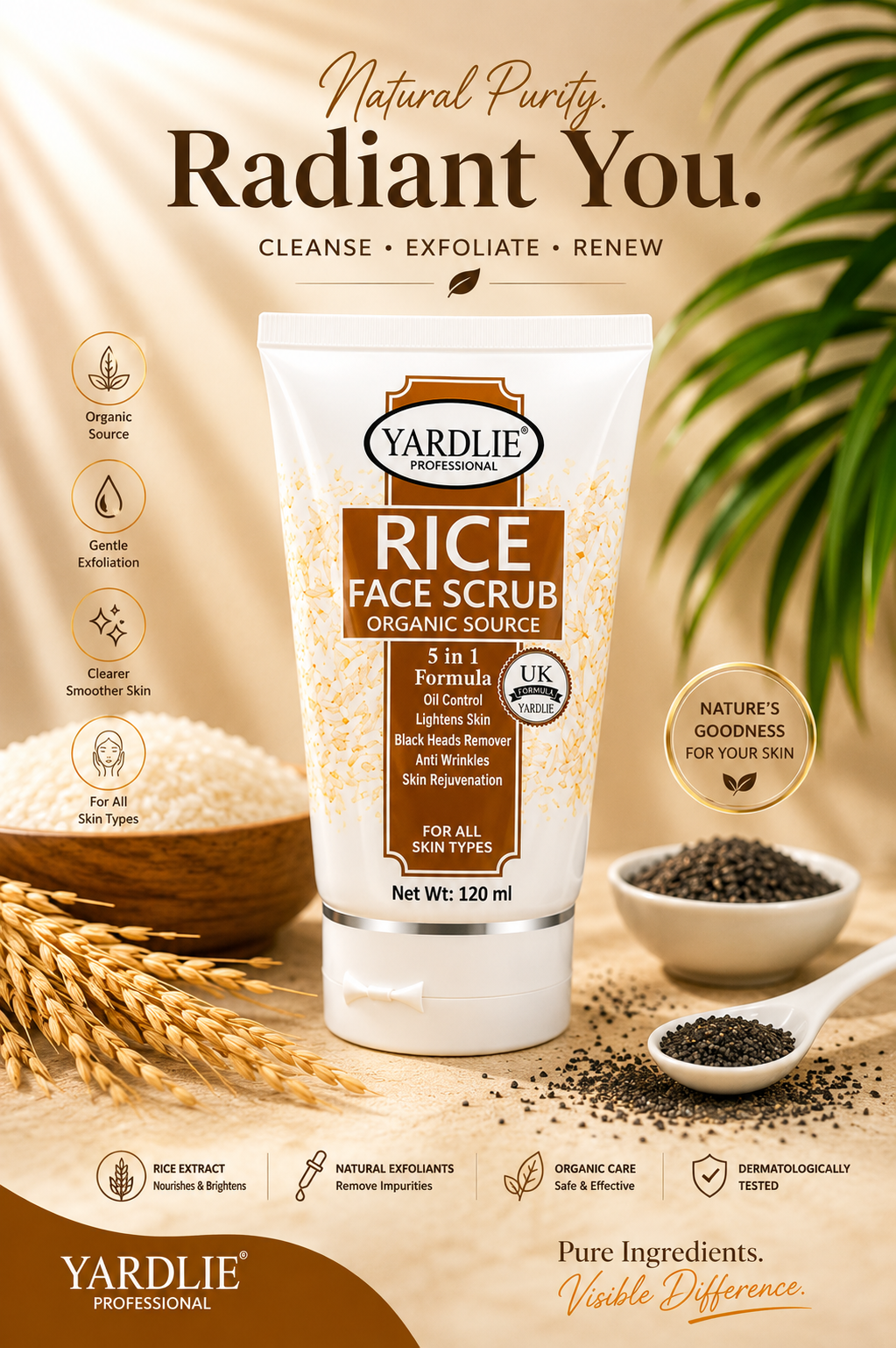 Yardlie Professional Rice Face Scrub Organic Source 120ml