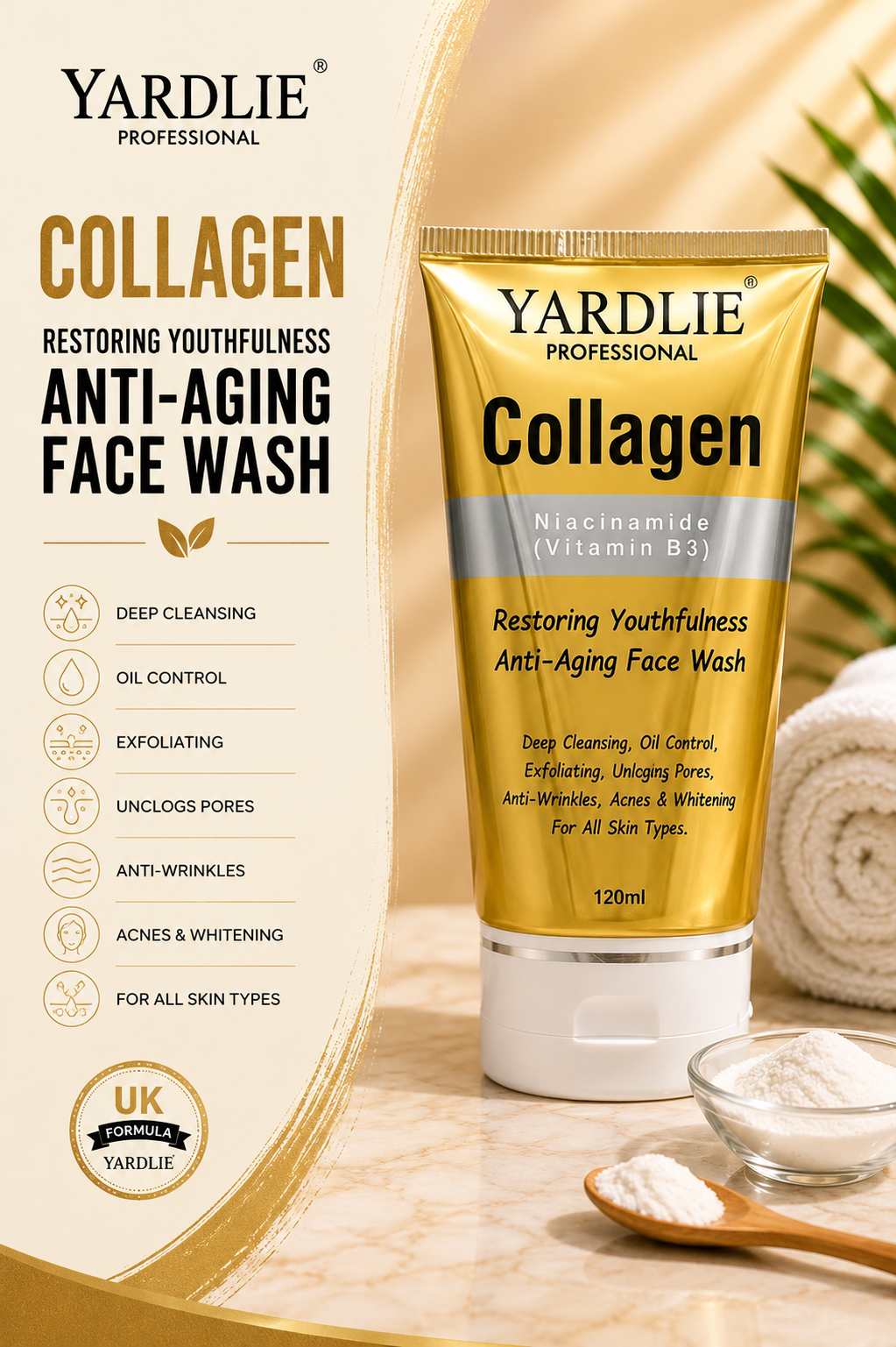 Yardlie Professional Face Wash | Collagen | Niacinamid | Vitamin B3 120Ml