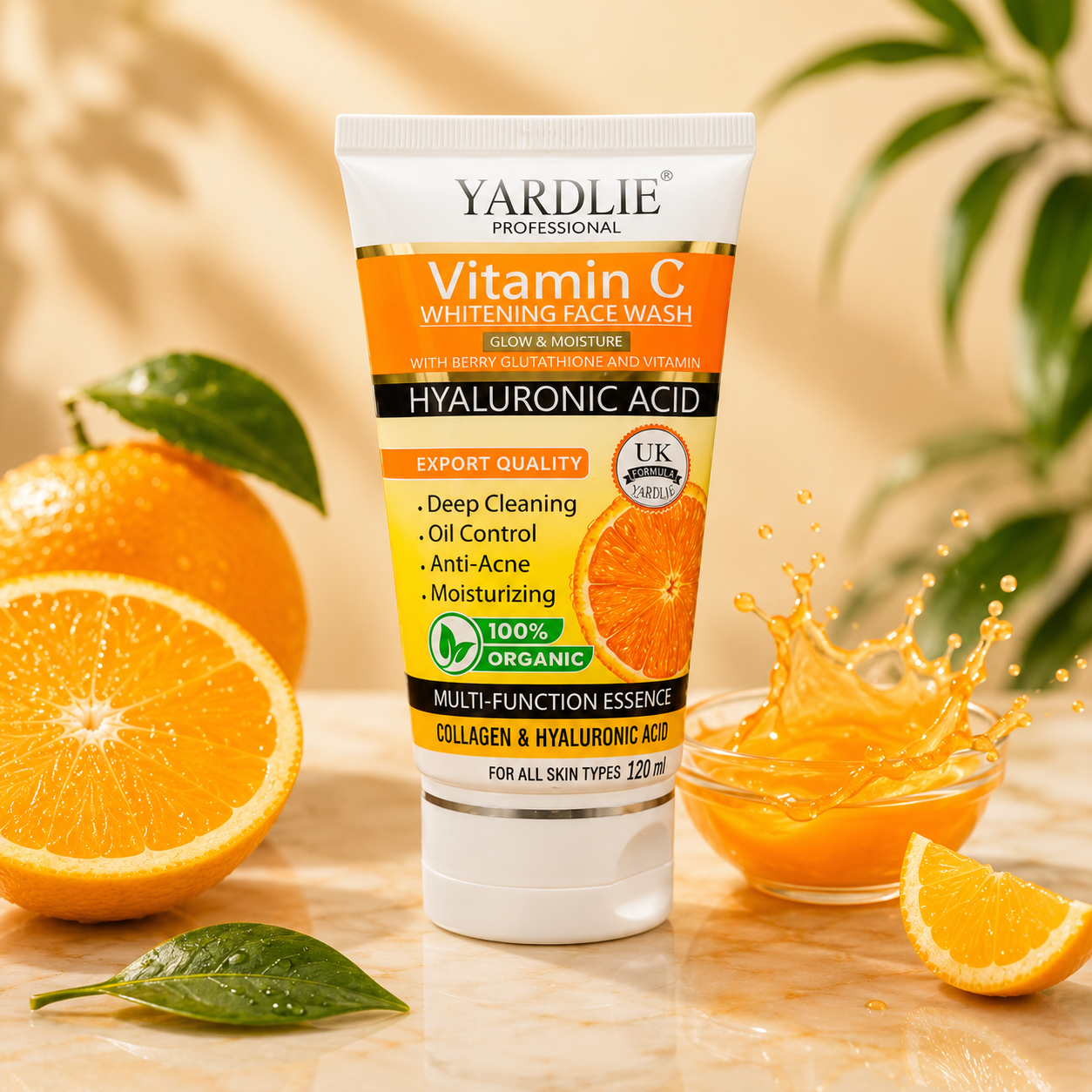 Yardlie Professional Face Wash | Vitamin C | Hyaluronic Acid | Glow & Moisture | 120Ml