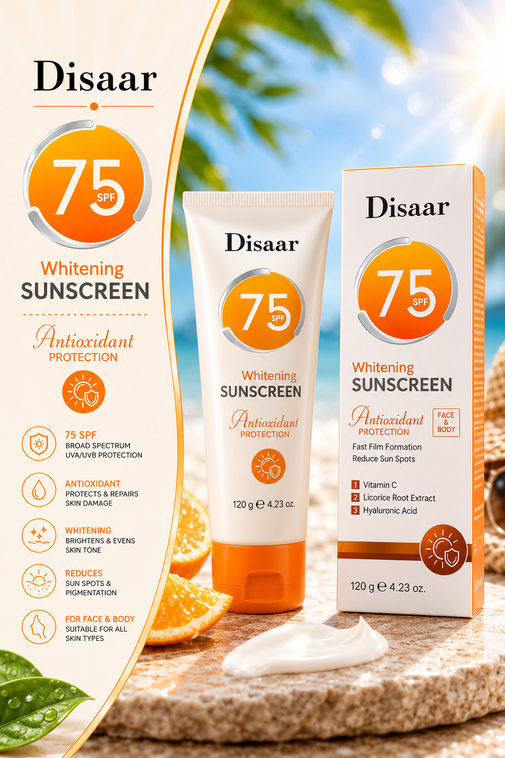 Disaar 75 Spf Whitening Sunscreen 120 gram