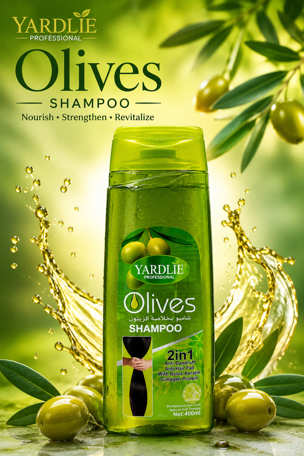 Yardlie Professional Olive Shampoo 2 In 1 Anti Dandruff Anti Hair Fall With Botox Keratin Collagen Protein