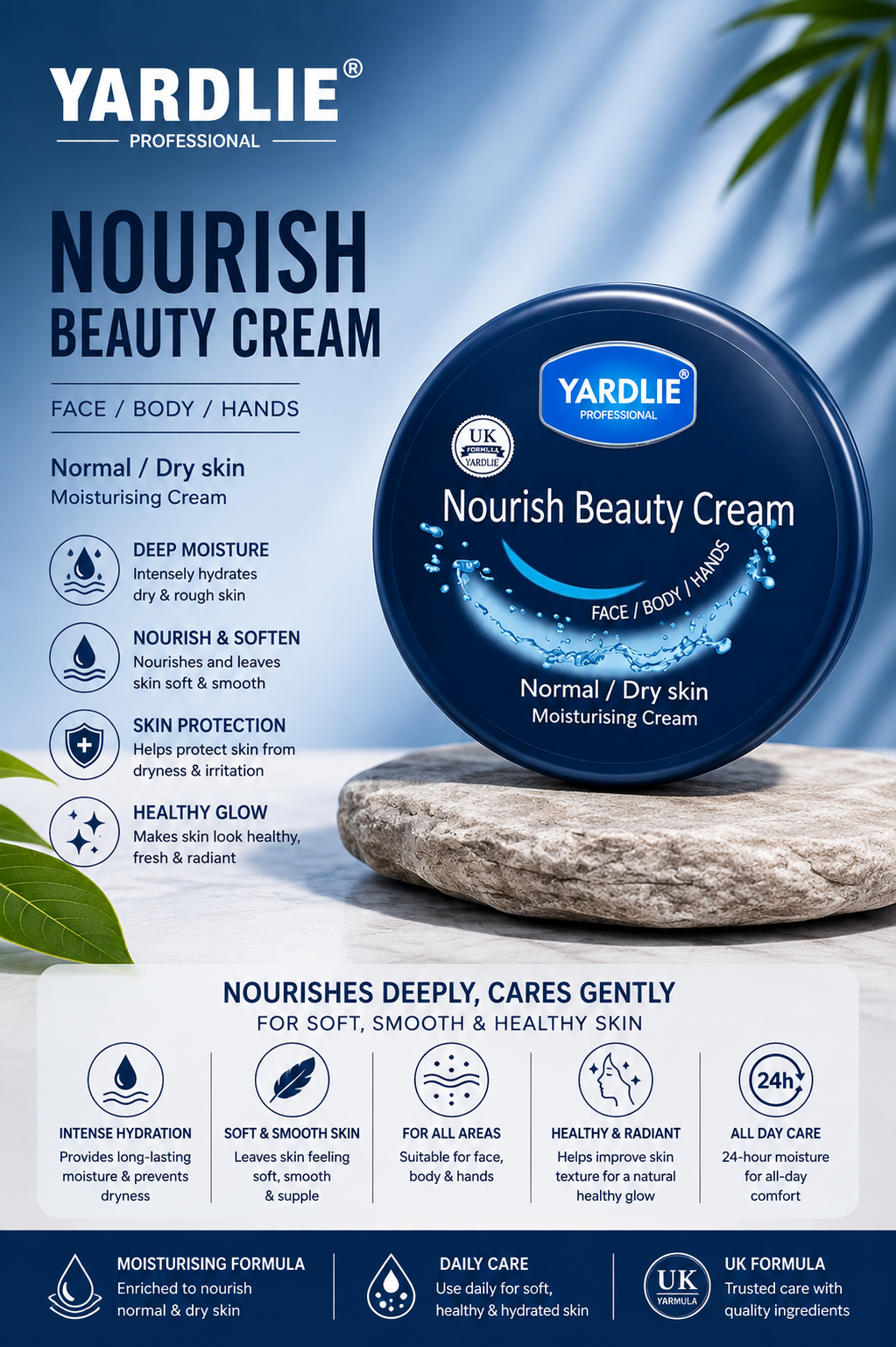 Yardlie Professional Nourish Beauty Cream for Normal to Dry Skin | Face Body Hands