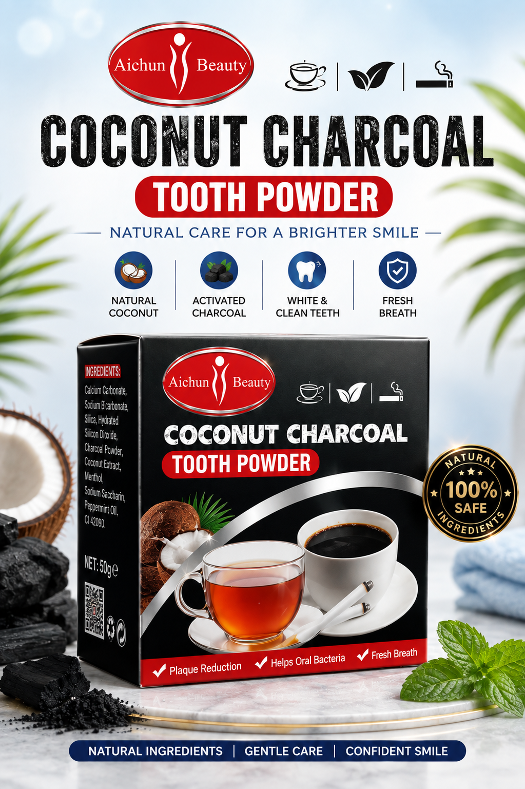 Aichun Beauty Coconut Charcoal Tooth Powder – Whitening & Oral Care