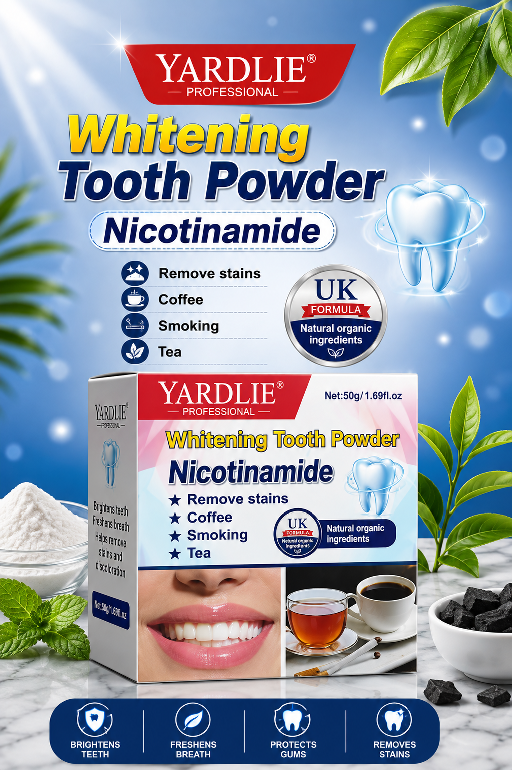 Yardlie Whitening Tooth Powder with Nicotinamide – Teeth Whitening & Oral Care