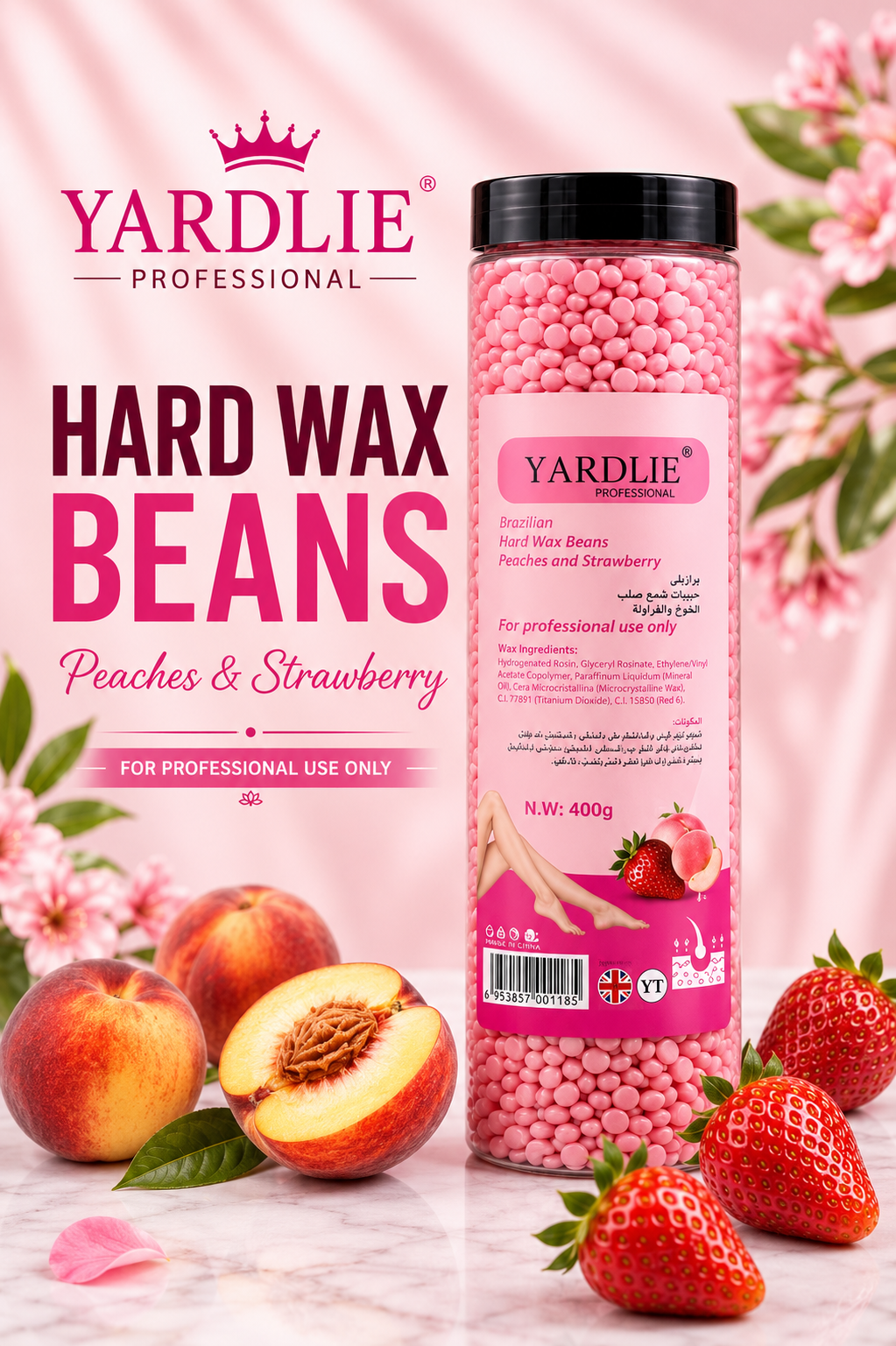 Yardlie Professional Brazilian Hard Wax Beans Peaches and Strawberries 400g