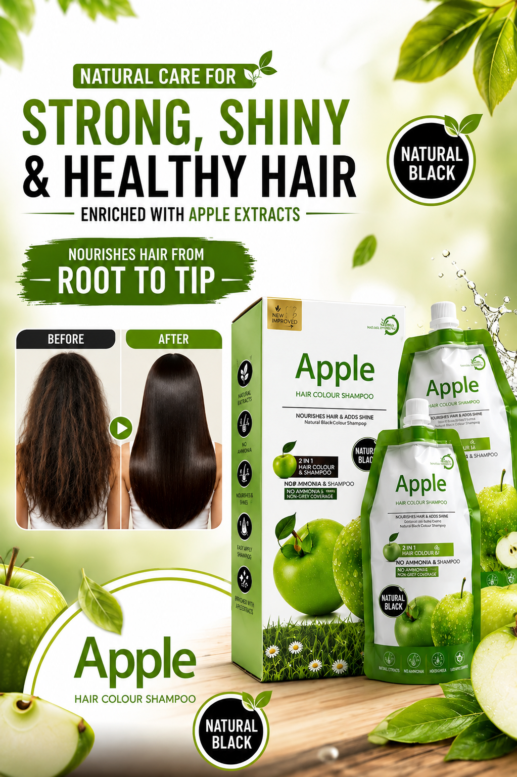 Apple Hair Color Ammonia Free Natural Black 1000ml