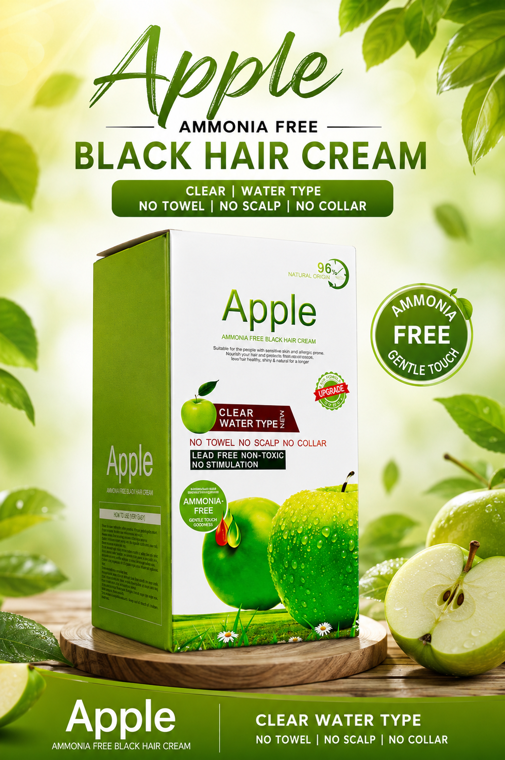 Apple Ammonia-Free Clear Water Hair Dye Cream – Natural Black 1000ml Duo