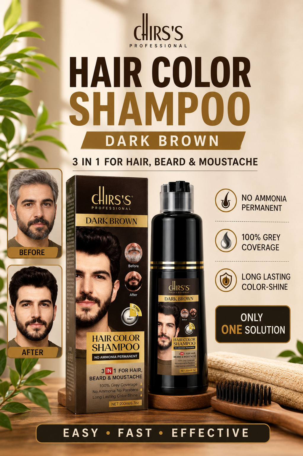 CHIRS'S Professional Dark Brown Hair Color 3 In 1