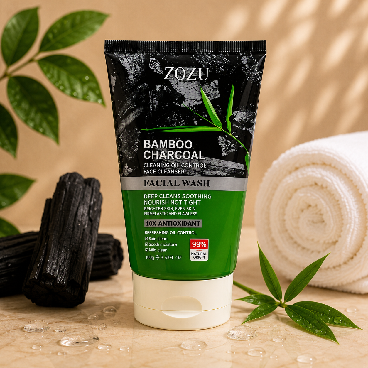 ZOZU Bamboo Charcoal Face Cleanser | Deep Clean & Oil Control | 100g