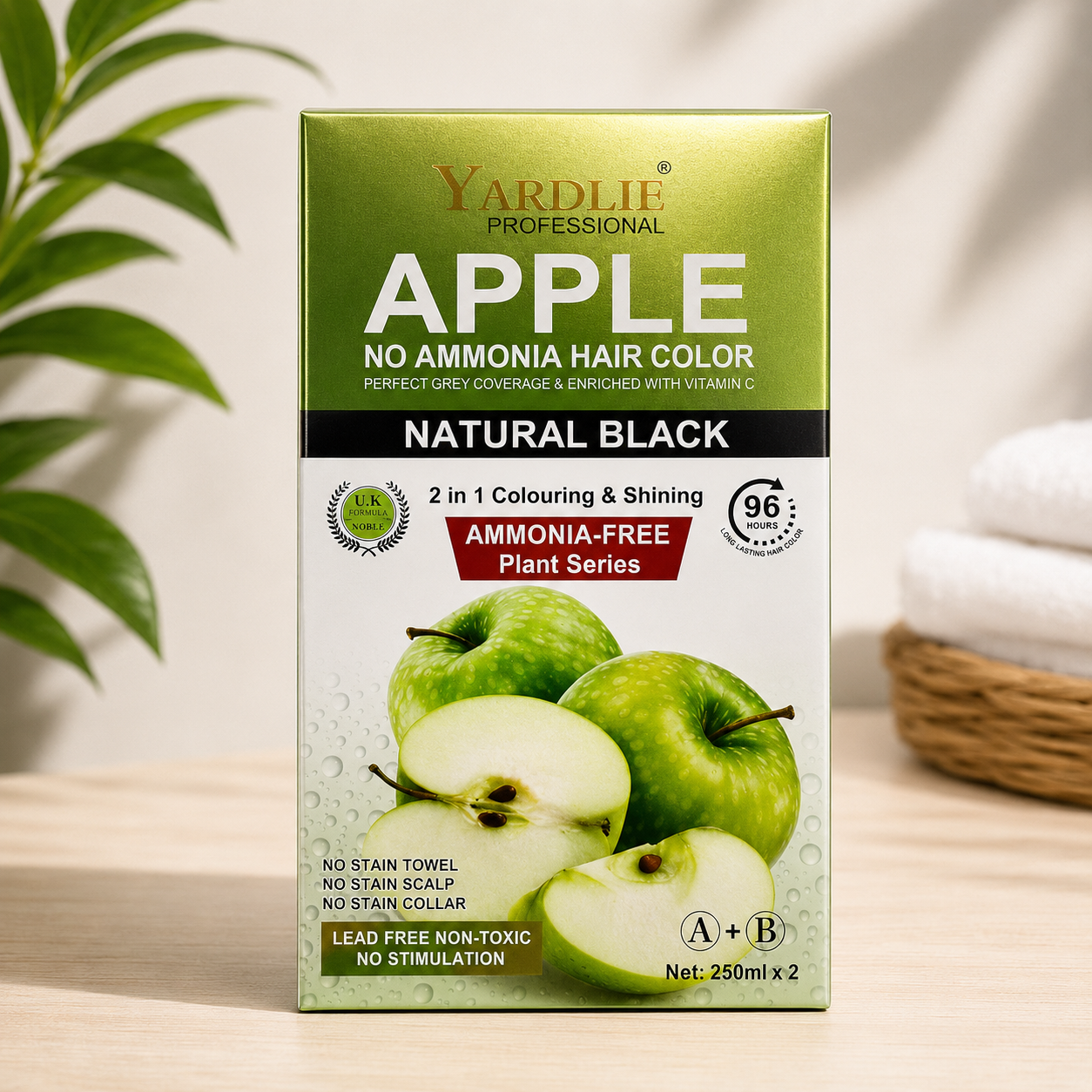 Yardlie Professional Apple No Ammonia Hair Color Natural Black A+B 250mlx2