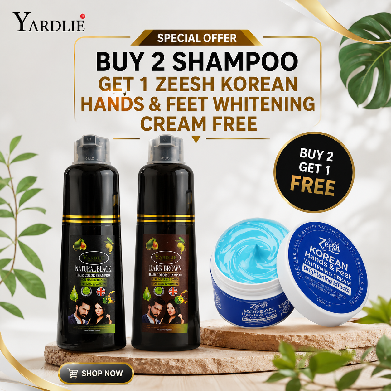 Yardlie Dark Brown Light Brown & Natural Black Hair Color Shampoo And Zeesh Korean Whitening Cream