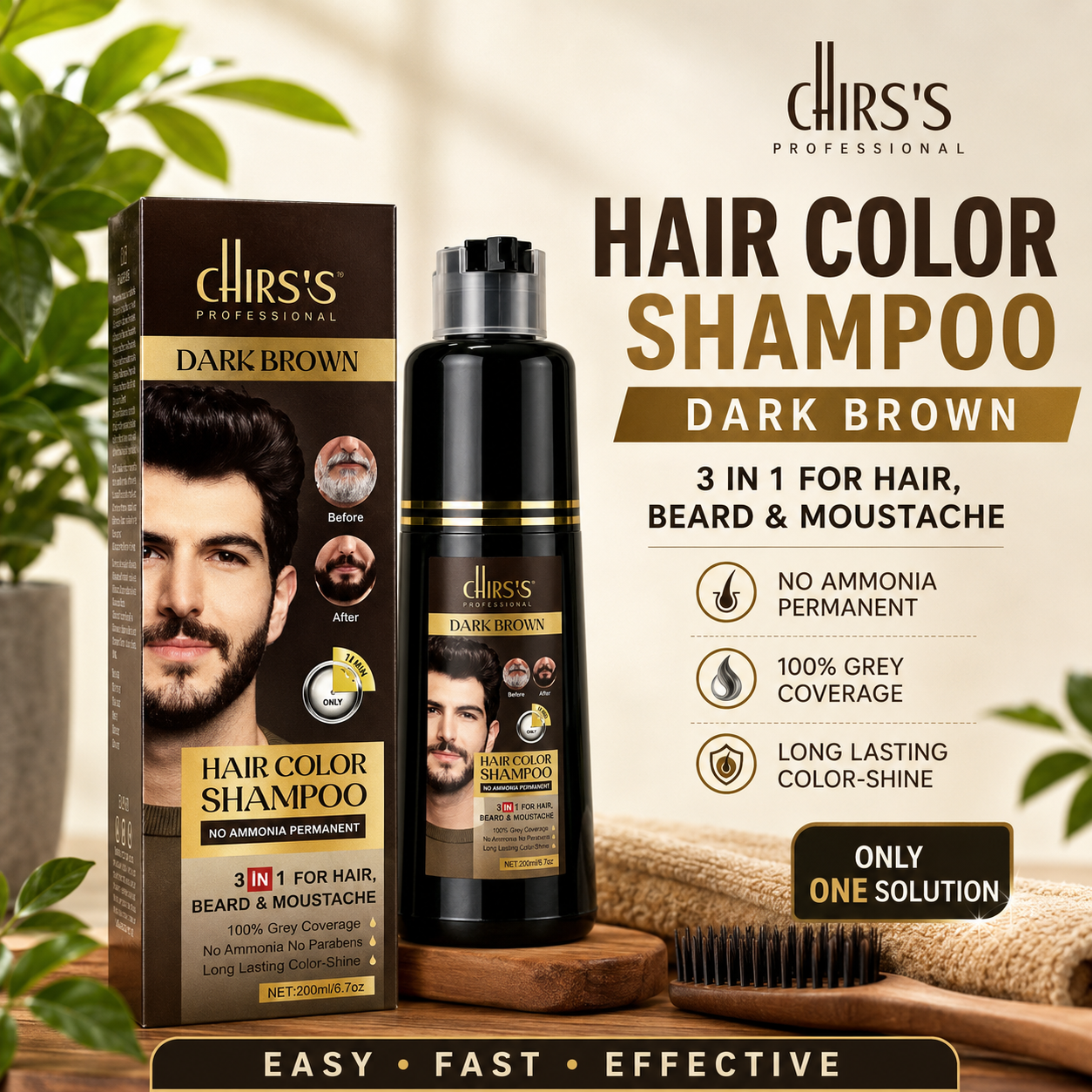 CHIRS'S Professional Dark Brown Hair Color 3 In 1