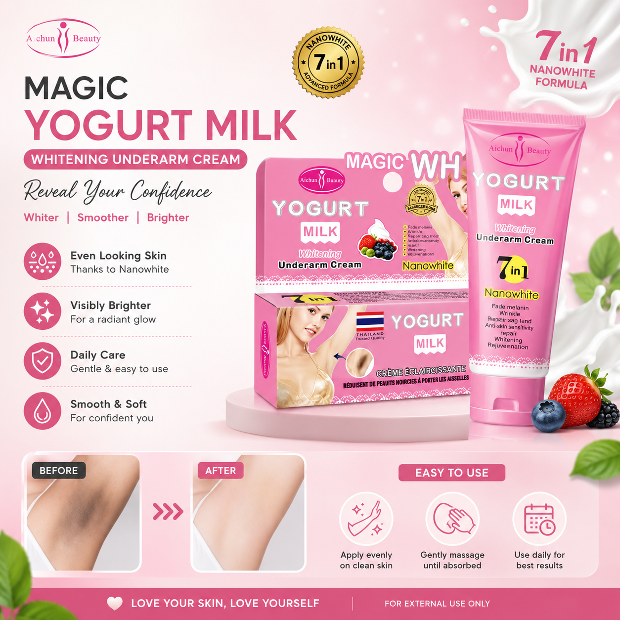 Magic Yogurt Milk Whitening Underarm Cream Made In Thailand