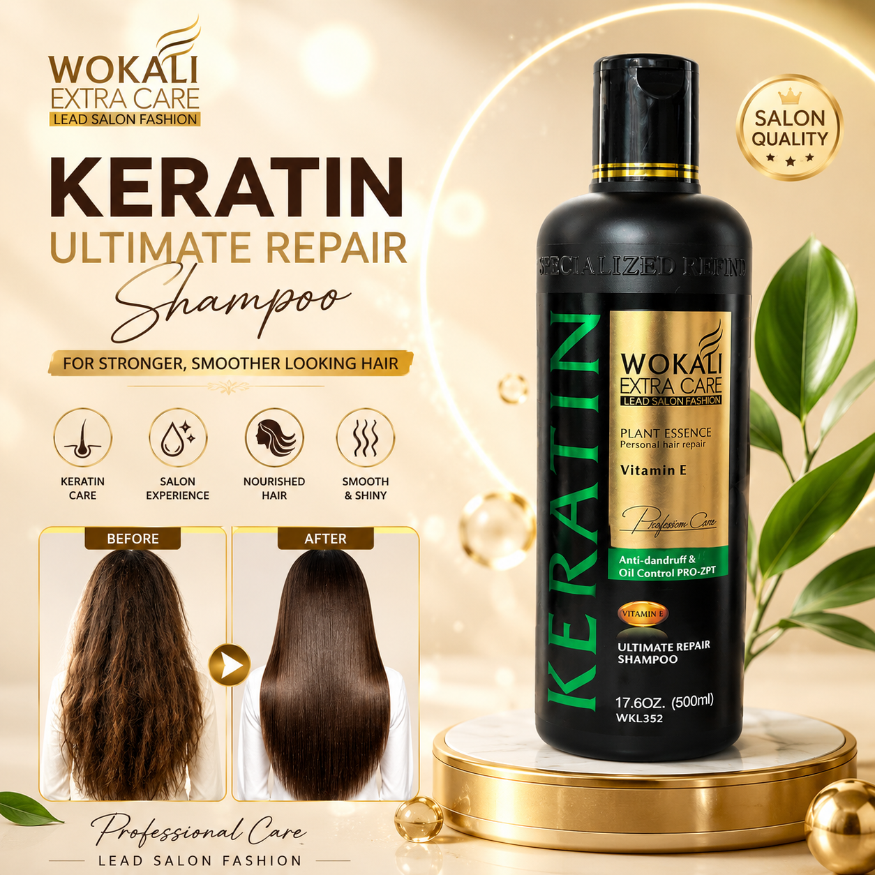 Wokali Extra Care Keratin Ultimate Repair Shampoo For Stronger ,Smother Looking Hair