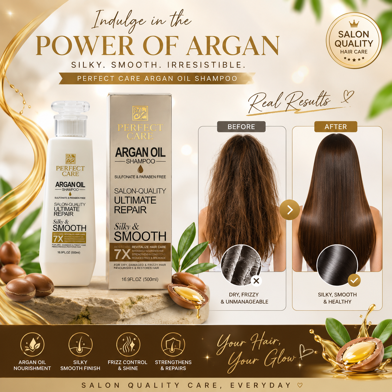 Perfect Care Argan Oil Shampoo Salon Quality Ultimate Repair Silky and Smooth