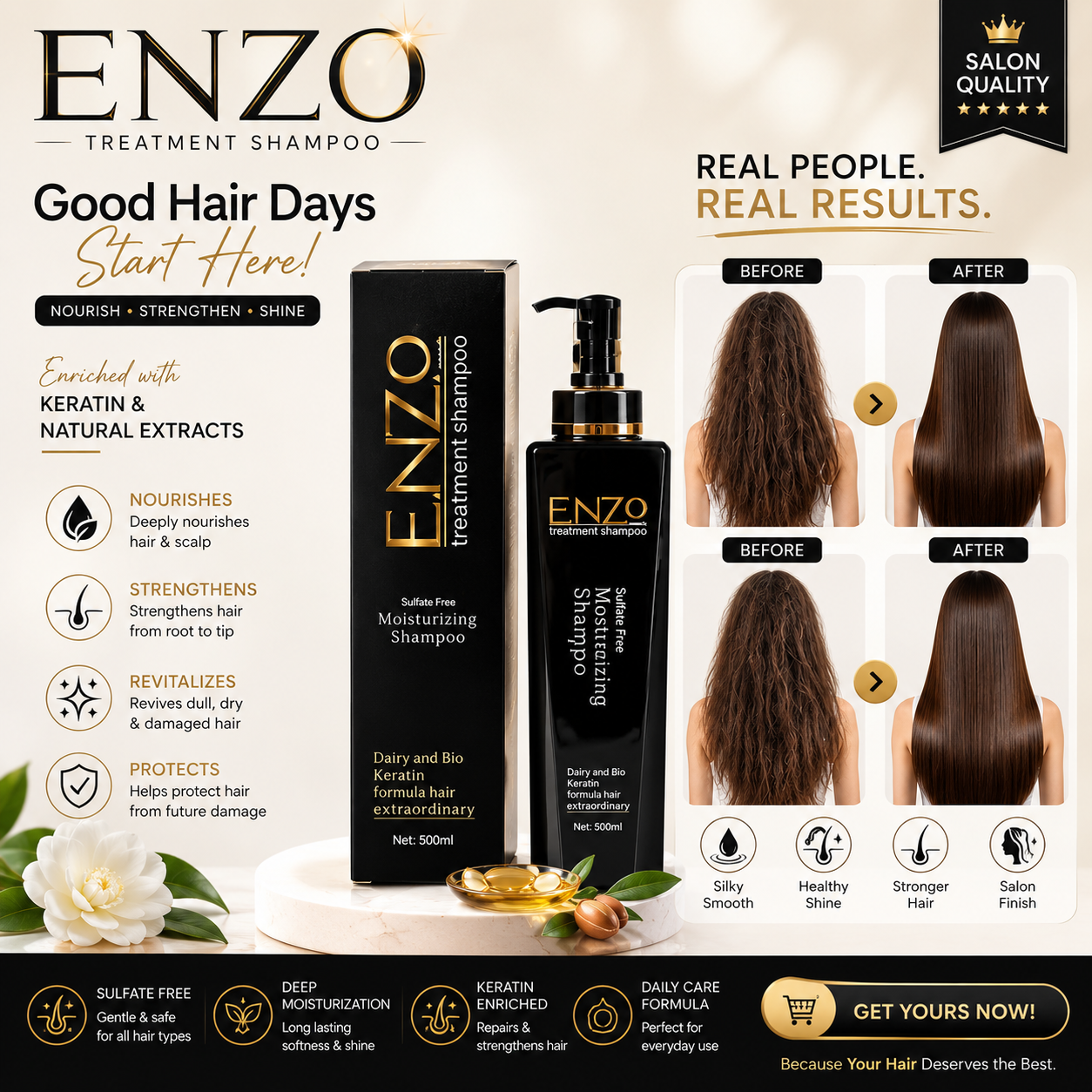 Enzo Treatment Shampoo Good hair Days Sulfate Free Moisturizing Shampoo