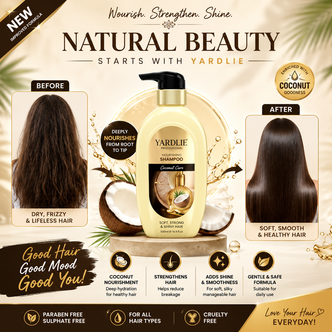 Yardlie Professional Nourishing Shampoo Coconut Care Soft Strong and Shiny Hair