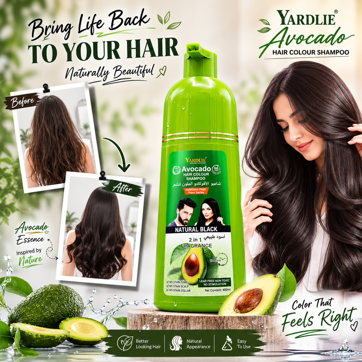 Yardlie Avocado Hair Colour Shampoo – Natural Black