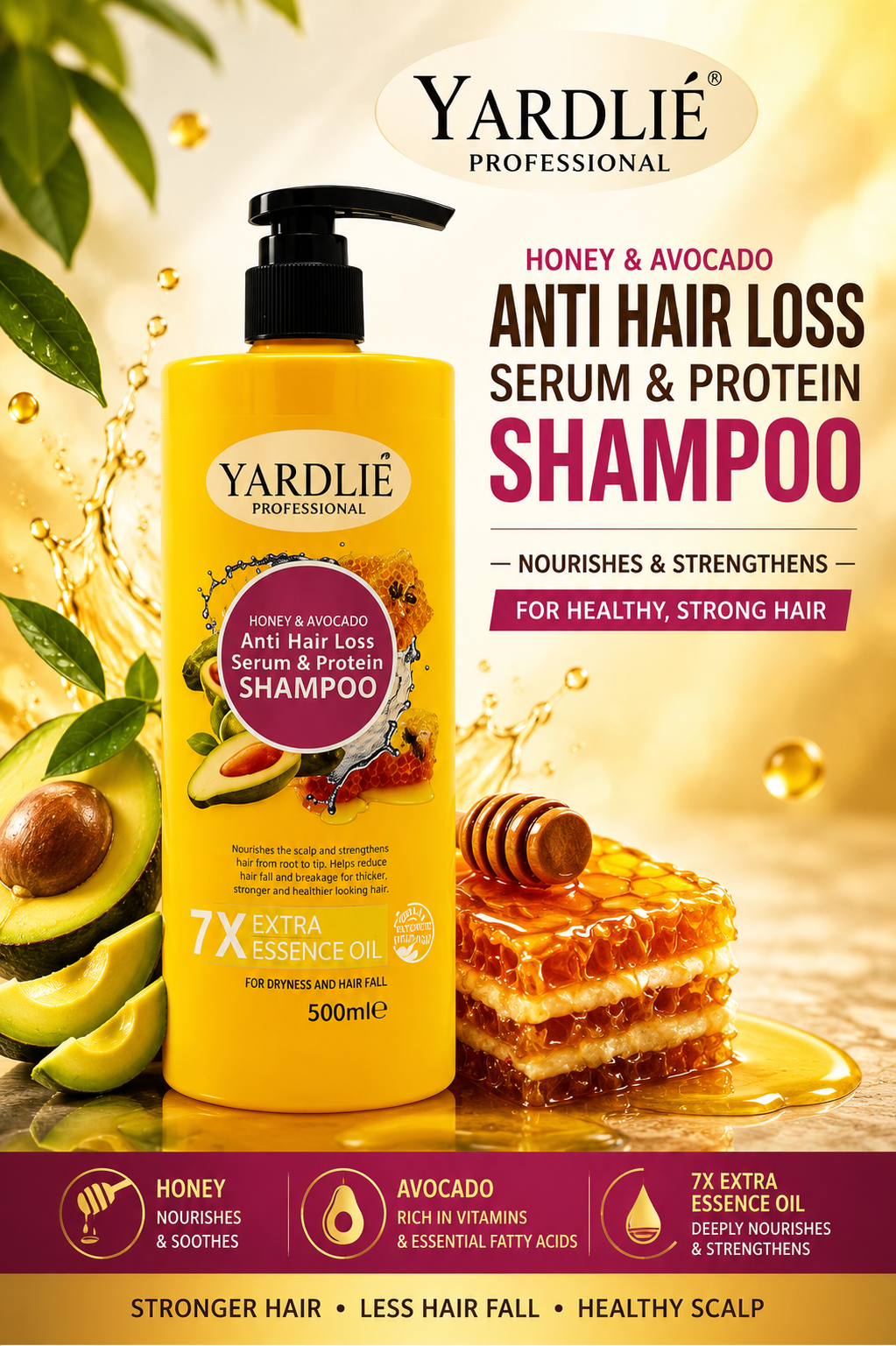 Yardlie Professional Honey And Avocado Anti Hair Loss Serum and Protein Shampoo