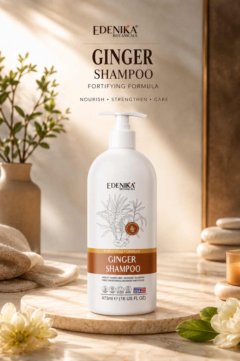 Edenika Botanicals Fortifying Formula Ginger Root Shampoo with Biotin 473Ml