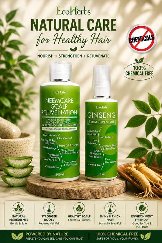 EcoHerbs Neem Care Scalp Rejuvenation 200ml and Ginseng Extra Strength 100ml Package For Hair Loss, Hair Fall, Thinning Hair, Softer, Stronger Hair (FOR WOMEN)