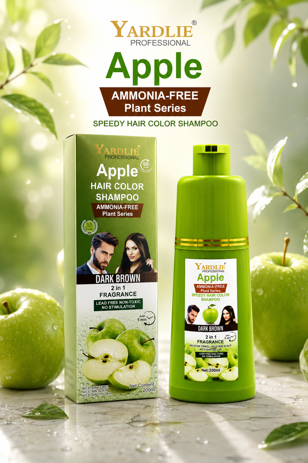 Yardlie Professional Apple Ammonia Free Dark Brown Shampoo 2 In 1 Fragrance 200ml