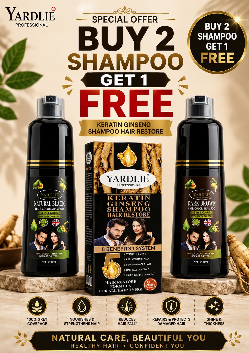 Yardlie Hair Color Shampoo And Keratin Ginseng Shampoo