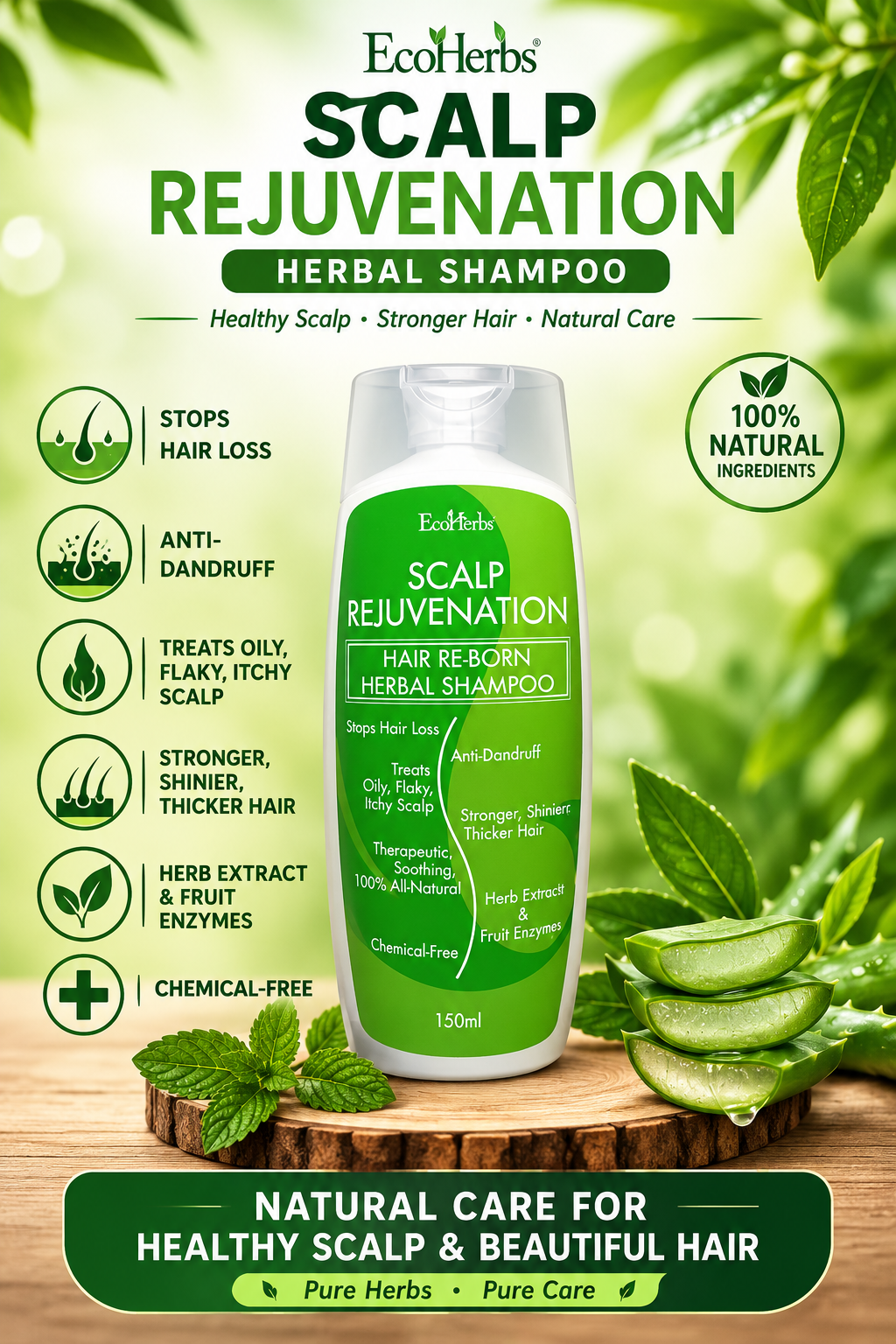 EcoHerbs Scalp Rejuvenation Stops Hair loss Herbal Shampoo, Dandruff, Oily/Itchy/Dry/Flaky Scalp, Lice Problems (150ml)