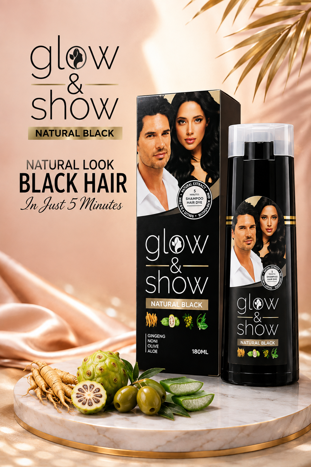 Glow and Show Natural Black Hair Darkening Shampoo 180ml