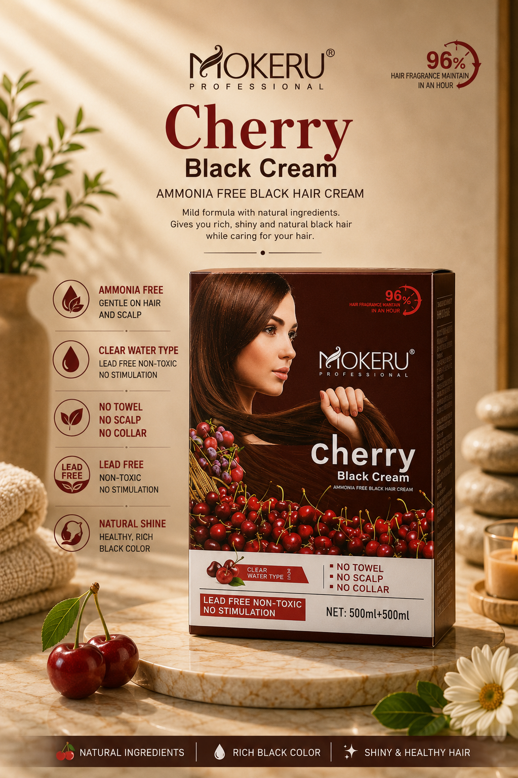 Mokeru Cherry Hair Color Cream Review Ammonia Free 500ml+500ml