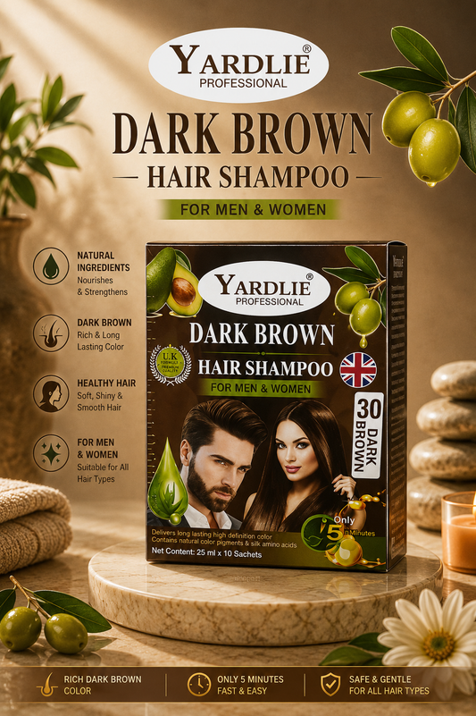 Yardlie Professional Dark Brown Hair Color Shampoo For Men and Women 25ml x 10 Sachets 30 day Brown Uk Based