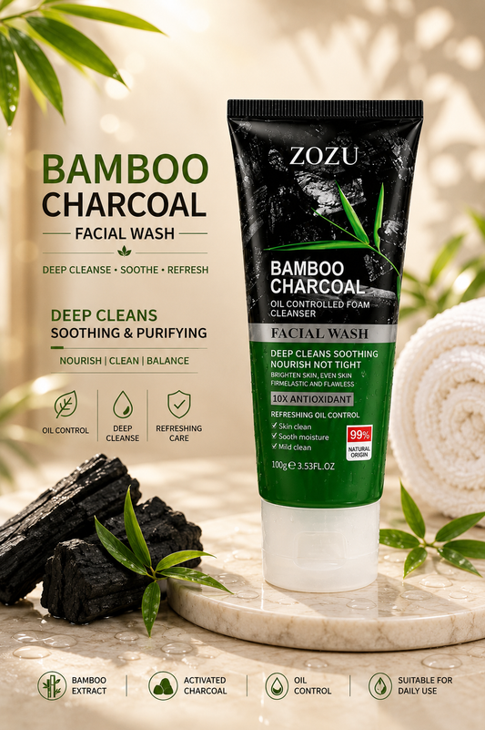 ZOZU Bamboo Charcoal Foam Cleanser with Brush | Deep Purifying Glow | 120g