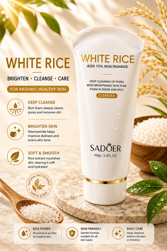 Sadoer White Rice Cleanser 100g – Brightening & Deep Pore Cleansing Face Wash with Niacinamide