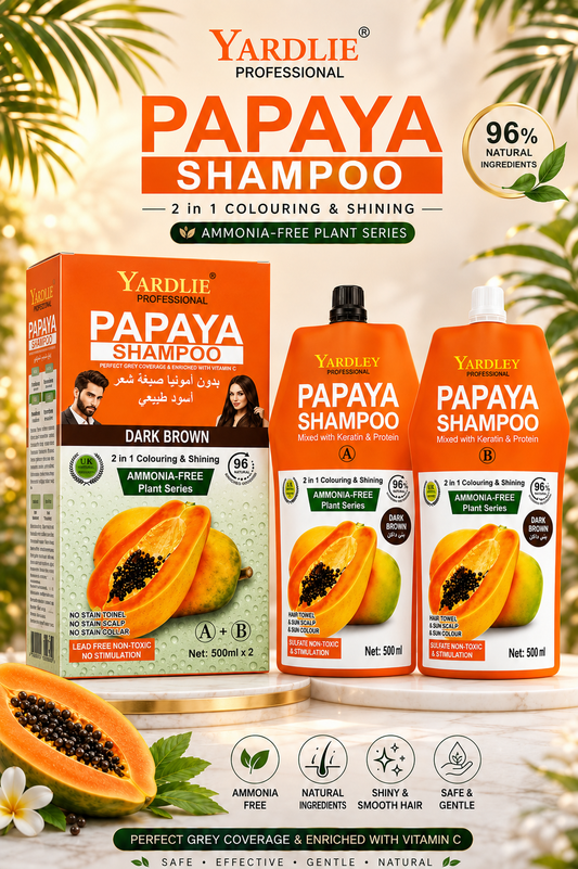 Yardlie Papaya Brown Hair Colour Shampoo Ammonia Free 500ml x 2) Pack