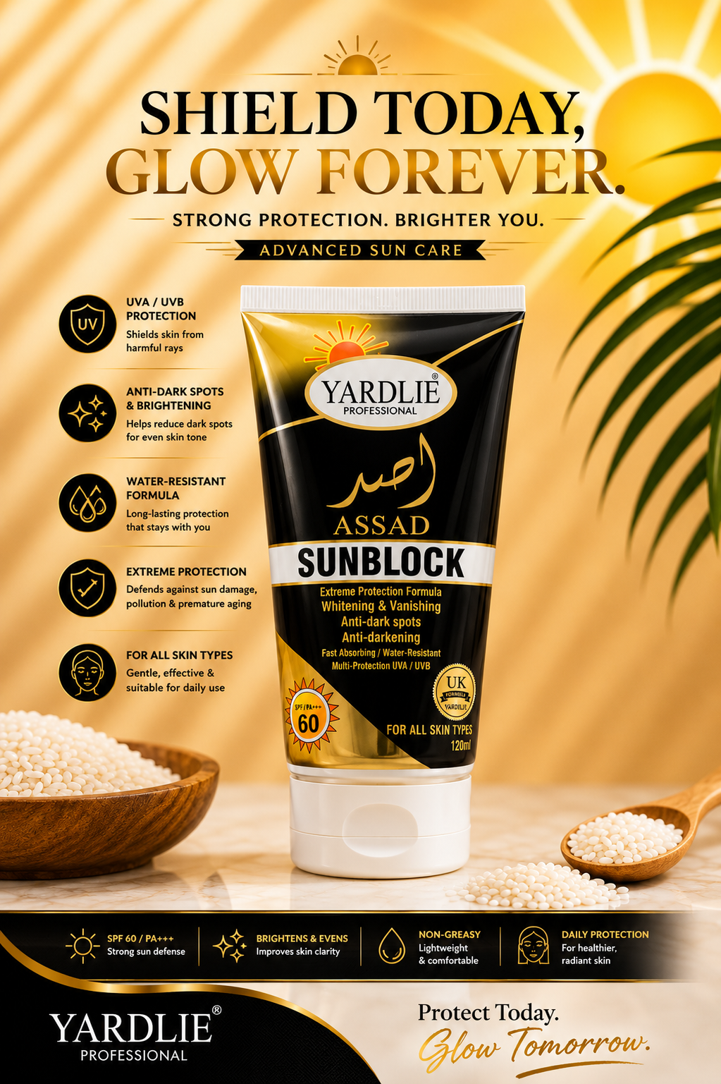 Yardlie Professional Assad SPF 60 Sunblock Face Body Cream 120ml