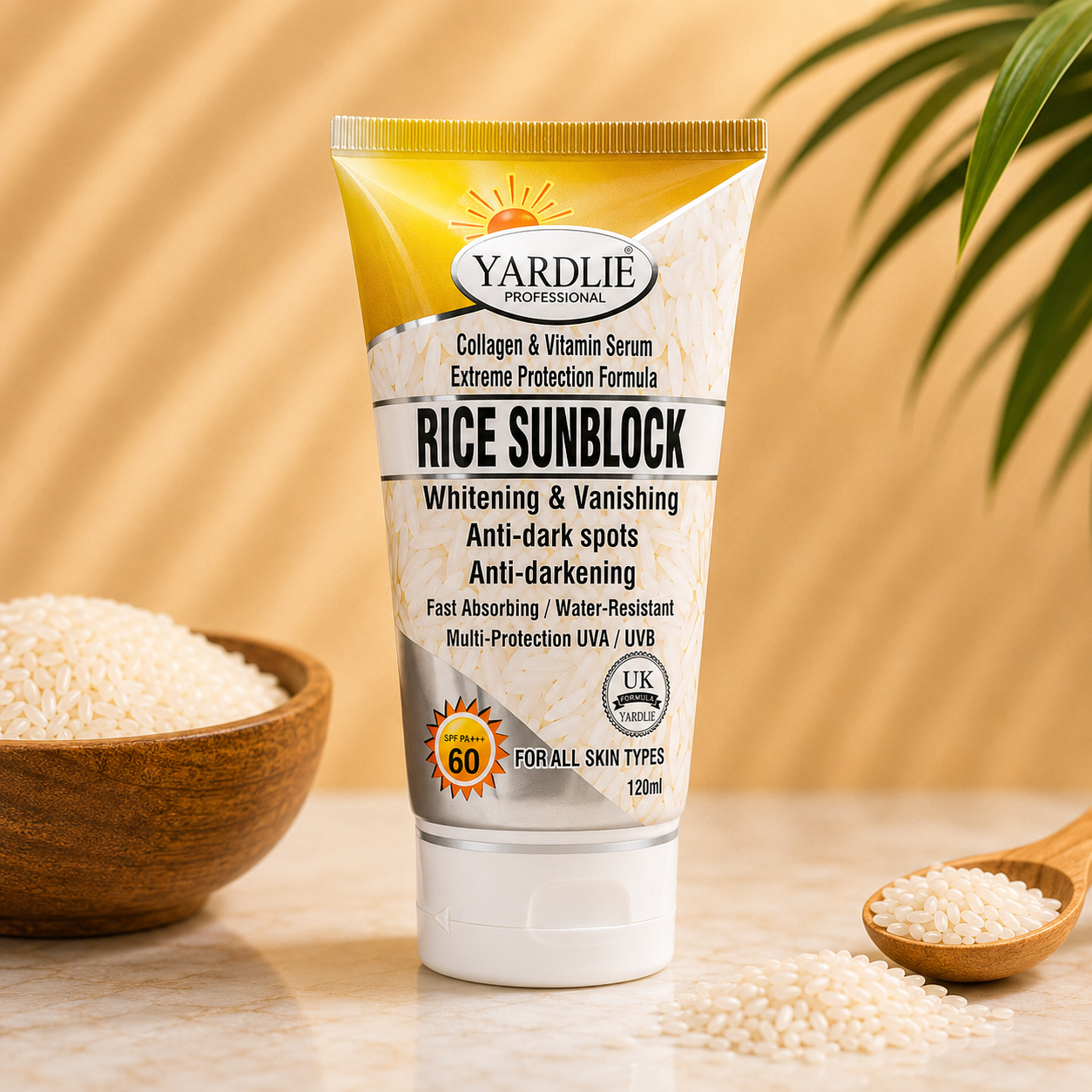 Yardlie Professional Rice Sunblock SPF 60 Whitening & Anti Dark Spot Cream