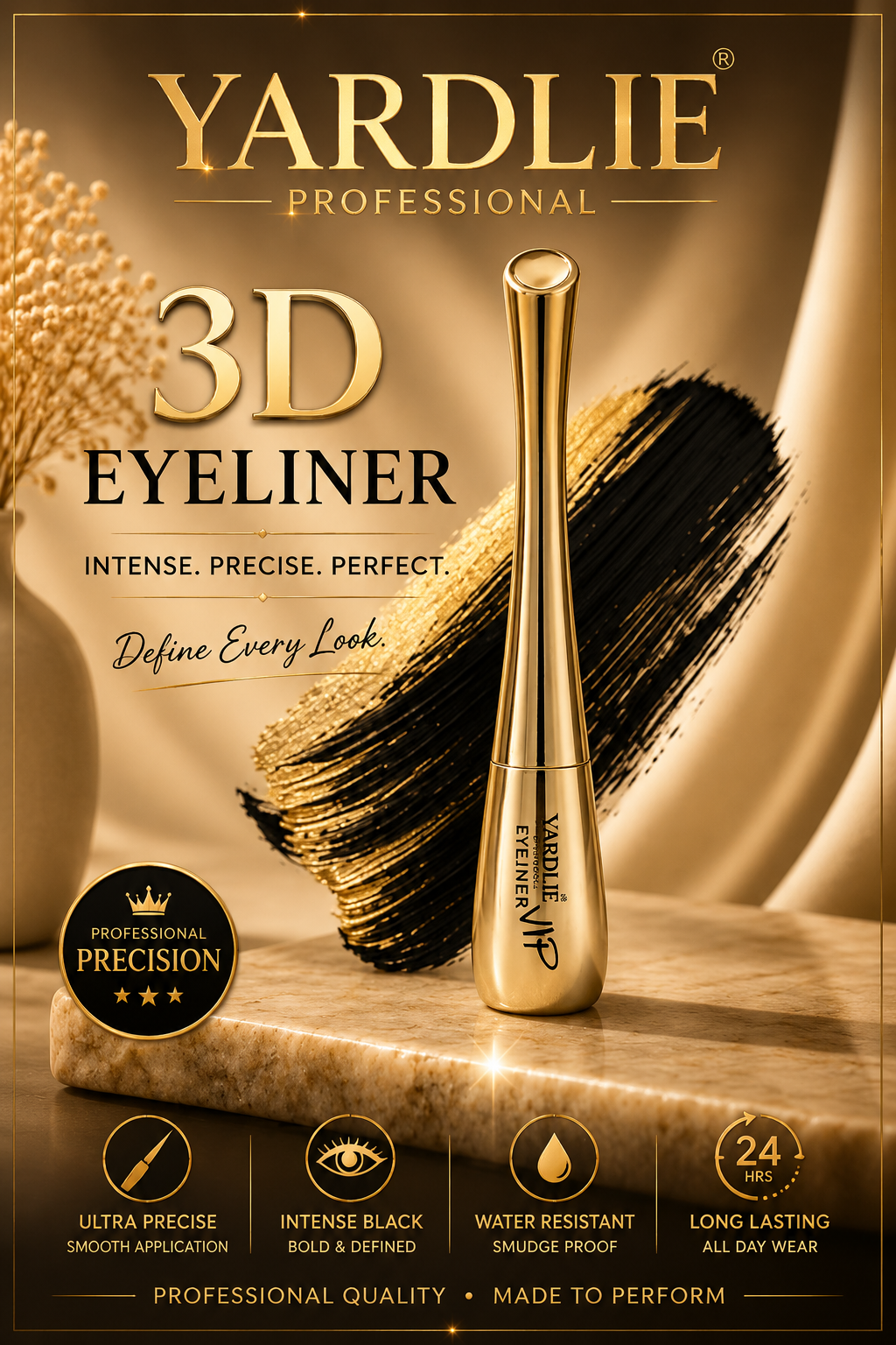Yardlie Professional VC-B5 Quick Drying Liquid Eyeliner Waterproof 24K Fresh Wear 5ml