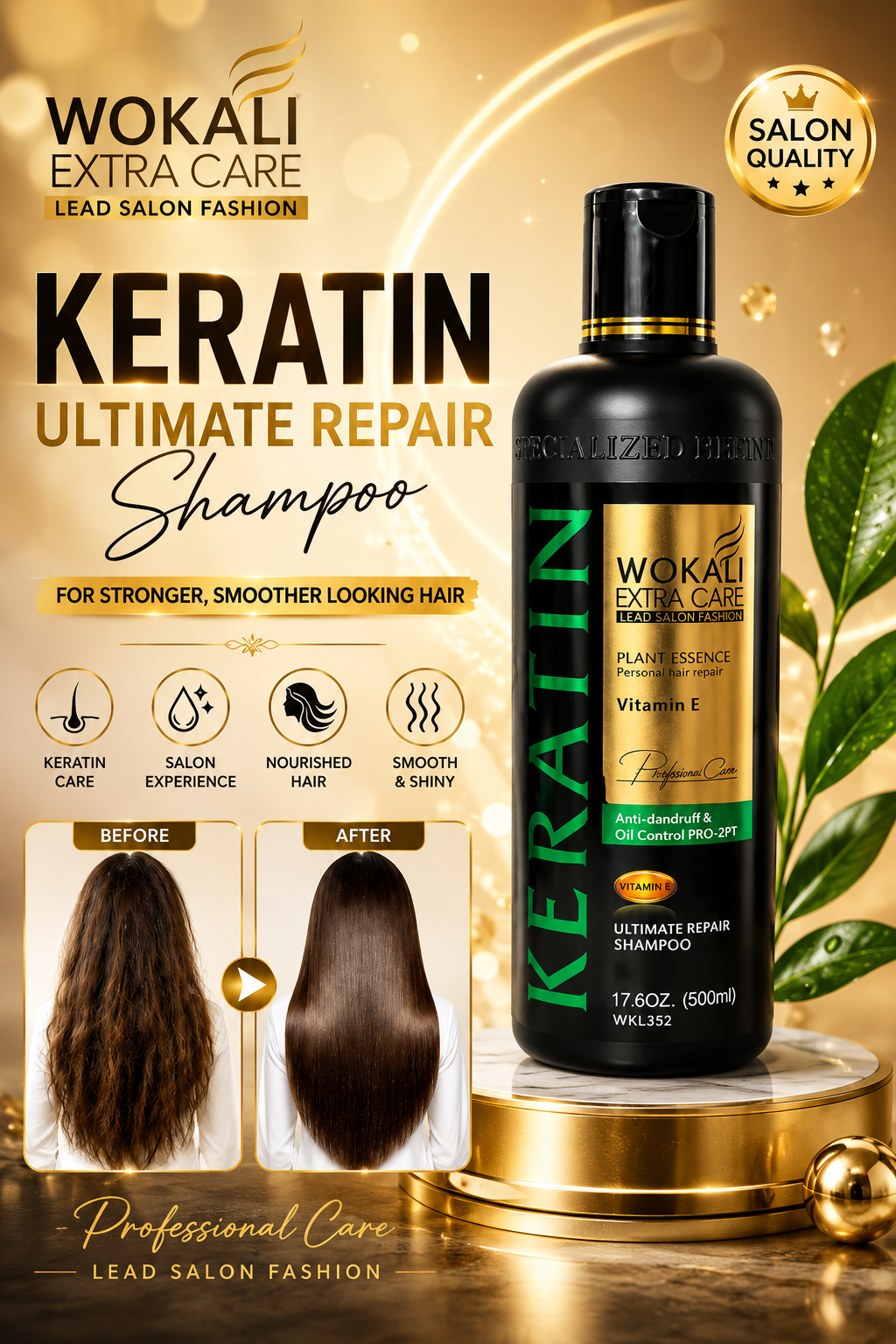 Wokali Extra Care Keratin Ultimate Repair Shampoo For Stronger ,Smother Looking Hair