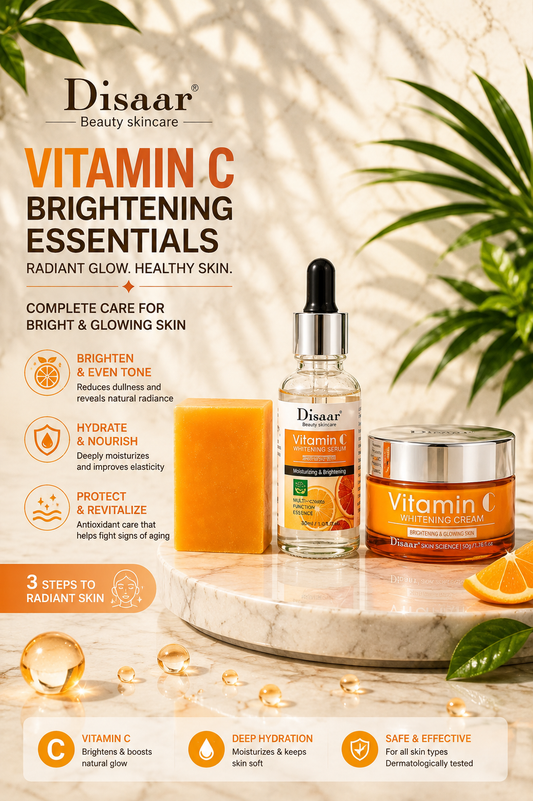 Disaar 3 in 1 Vitamin C Beauty Kit – Whitening Cream, Face Serum & Soap Set