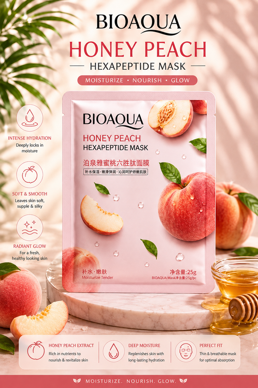 Bioaqua Honey Peach Hexapeptide Facial Mask | Smooth & Glow Skin