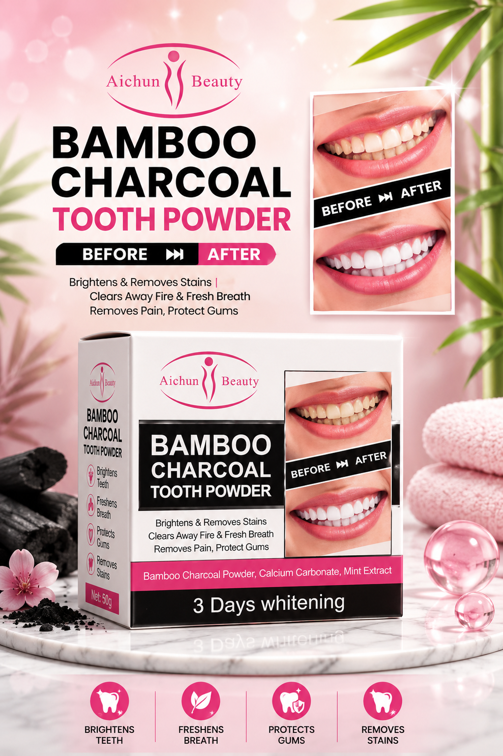 Aichun Beauty Bamboo Charcoal Tooth Powder – Whitening & Oral Care