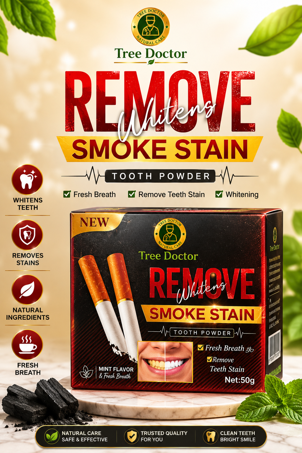 Tree Doctor Smoke Stain Teeth Whitening Powder 50g – Stain Removal & Oral Care