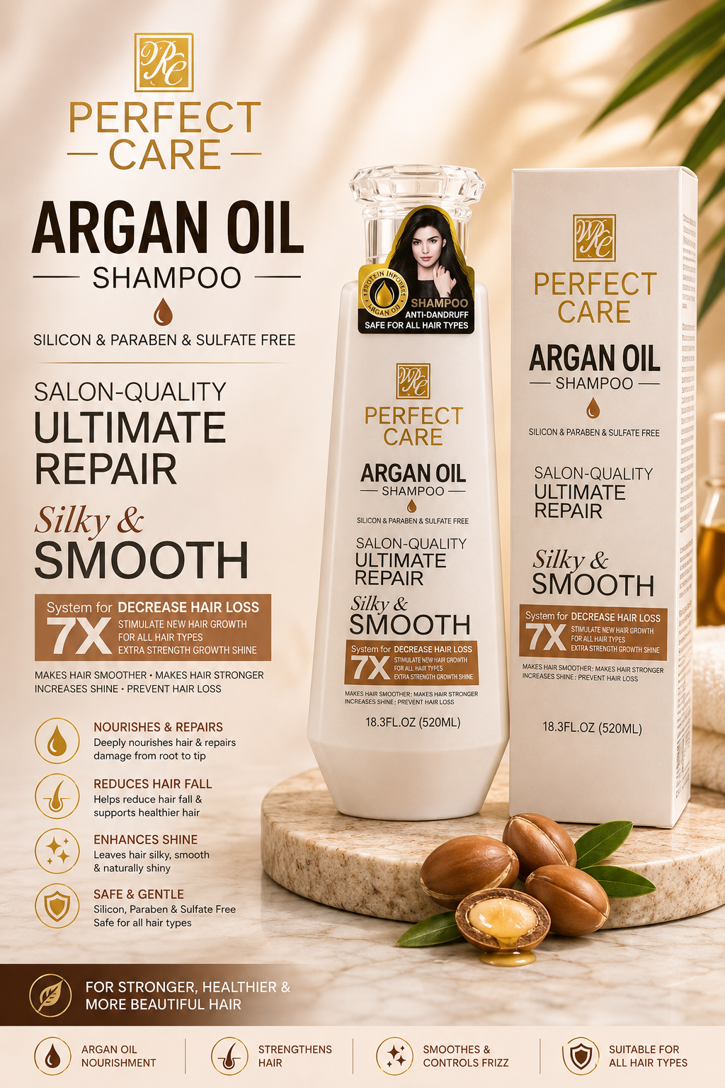 Perfect Care Argan Oil Shampoo Salon Quality Ultimate Repair Silky and Smooth