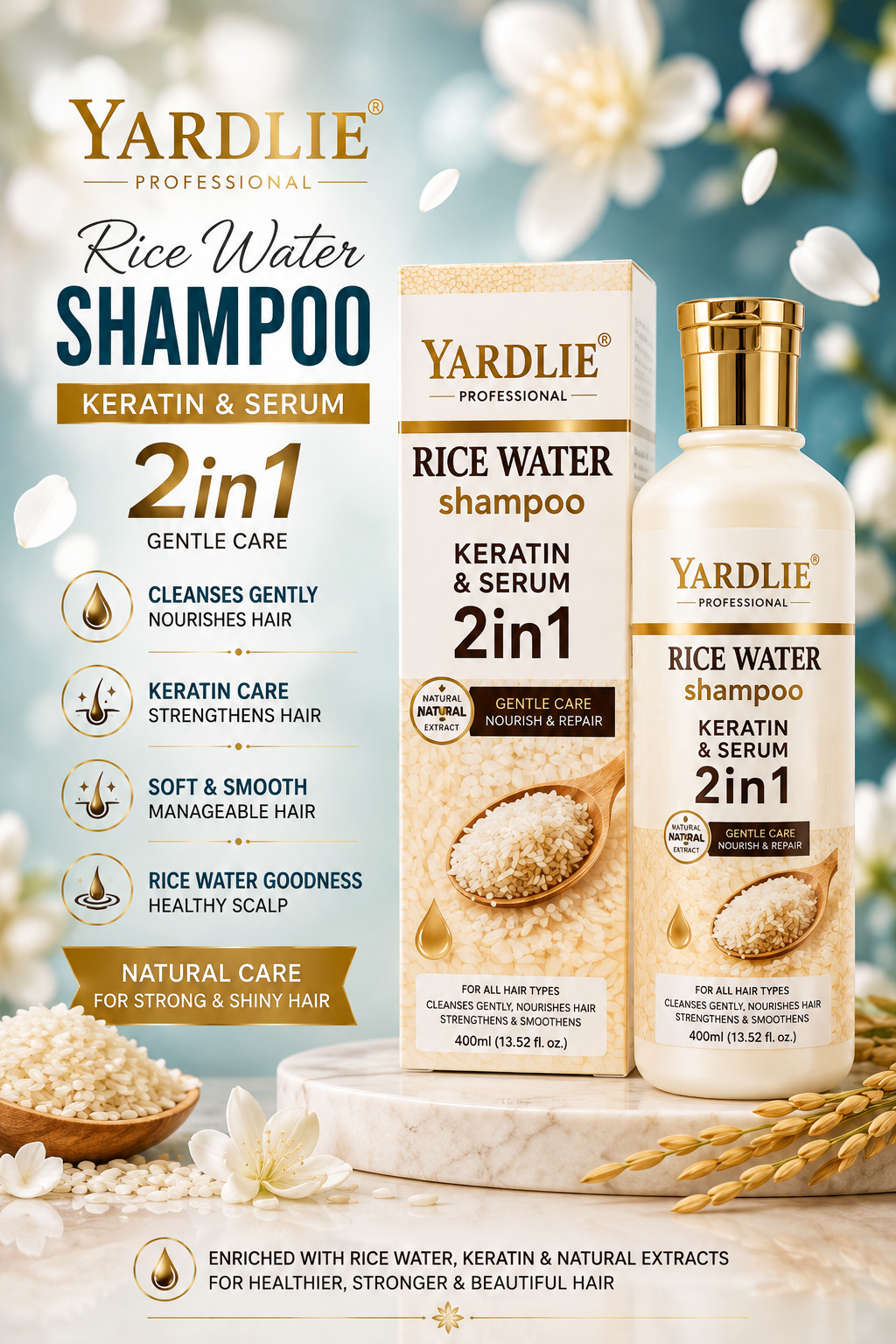 Yardlie Professional Rice Water Shampoo Keratin and Serum 2 In 1