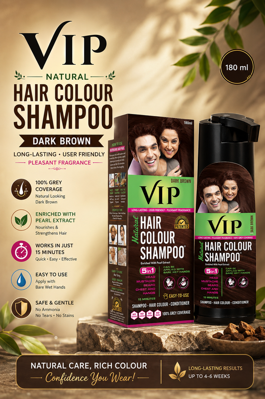 VIP Dark Brown Hair Colour Shampoo for Men and Women 180ML