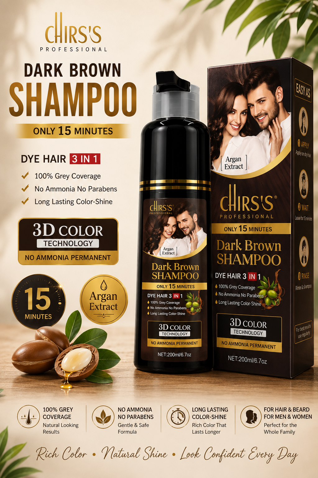 Chirs's Dark Brown Shampoo Only 15 Minutes