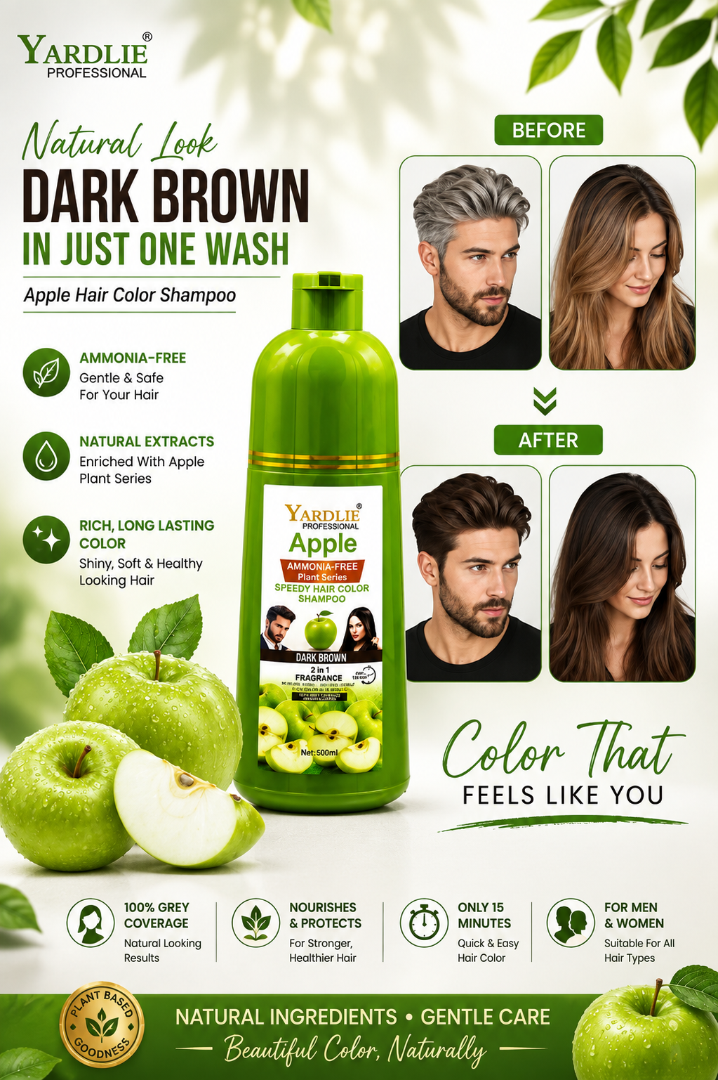 Yardlie Apple Hair Color Shampoo Dark Brown