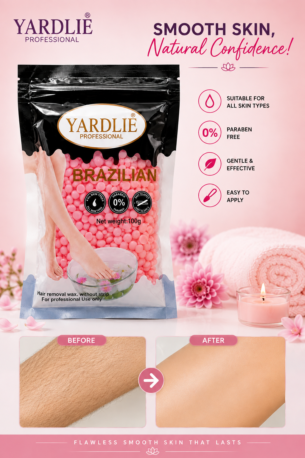 Yardlie Professional Brazilian Hair Removal Wax Without Strip for Professional Use | Sachet