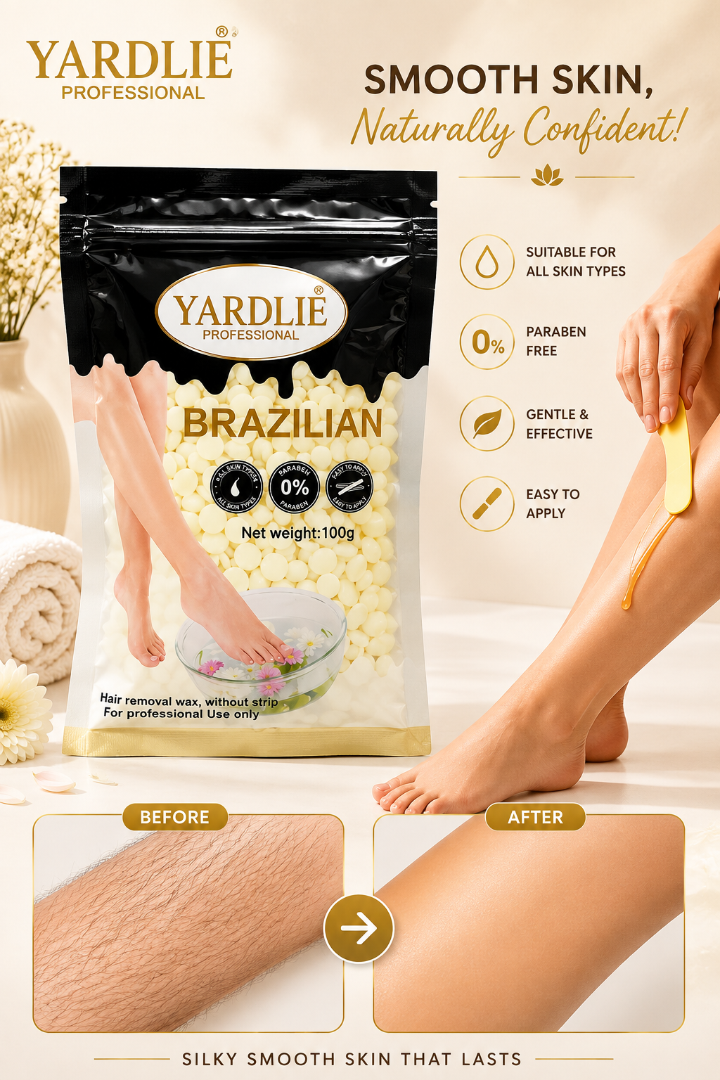 Yardlie Professional Brazilian Hair Removal Wax Without Strip for Professional Use | Sachet